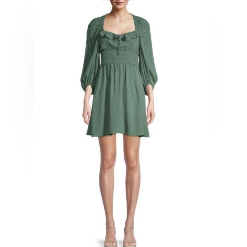 Betsy Johnson Ruffled Dot Jacquard Puff Sleeve Mini Dress Size S